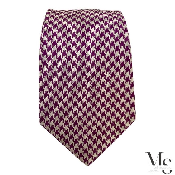 FRANCO BASSI Purple Houndstooth Luxury Silk Tie Hand Made In Italy W:3.5" EX CON - Picture 3 of 7